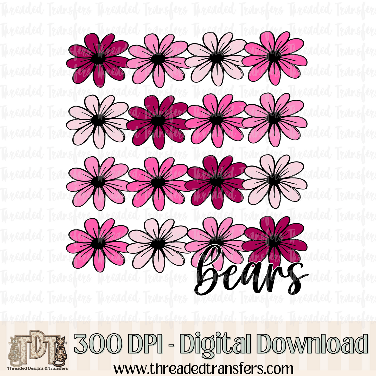 Floral Bears Digital Design Download (PNG Format - no product shipped)