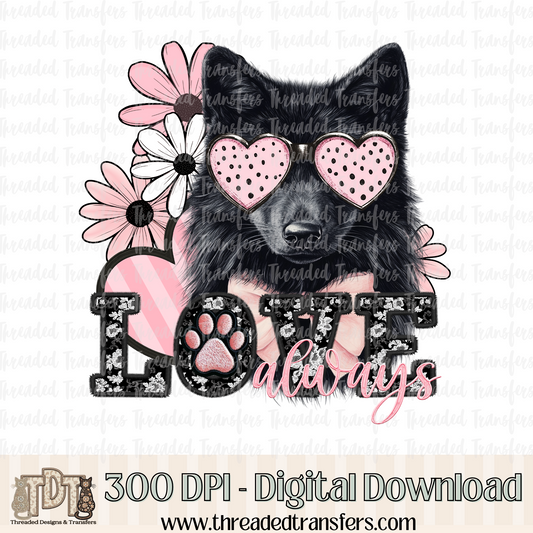 Love Always Black Husky Faux Embroidery Digital Design Download (PNG Format - no product shipped)