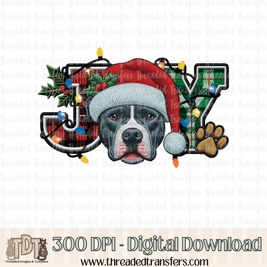 Gray Pitbull Joy Faux Embroidery Digital Design Download (PNG Format - no product shipped)