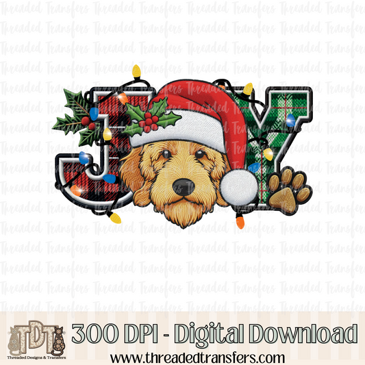 Golden Doodle Joy Faux Embroidery Digital Design Download (PNG Format - no product shipped)