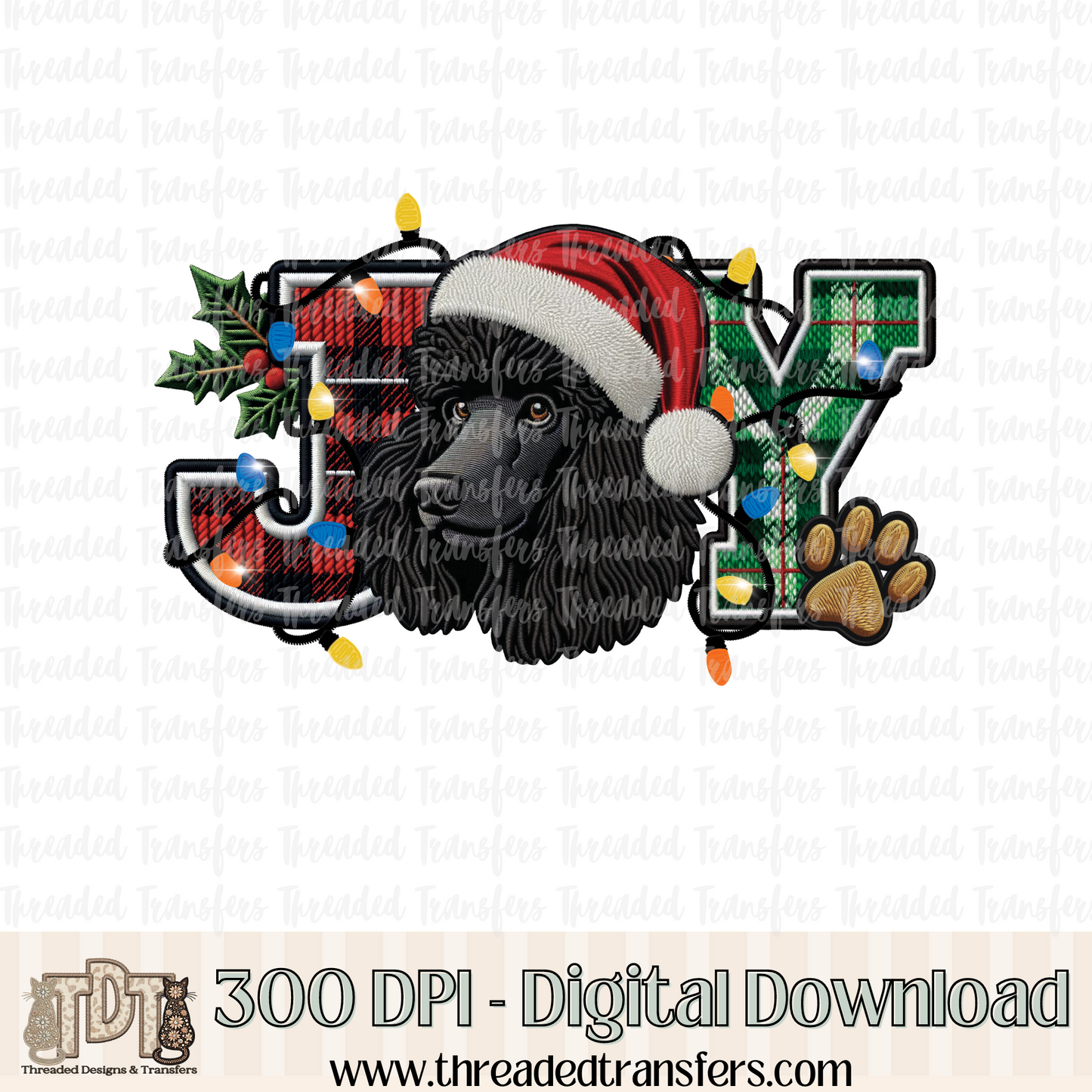 Black Poodle Joy Faux Embroidery Digital Design Download (PNG Format - no product shipped)