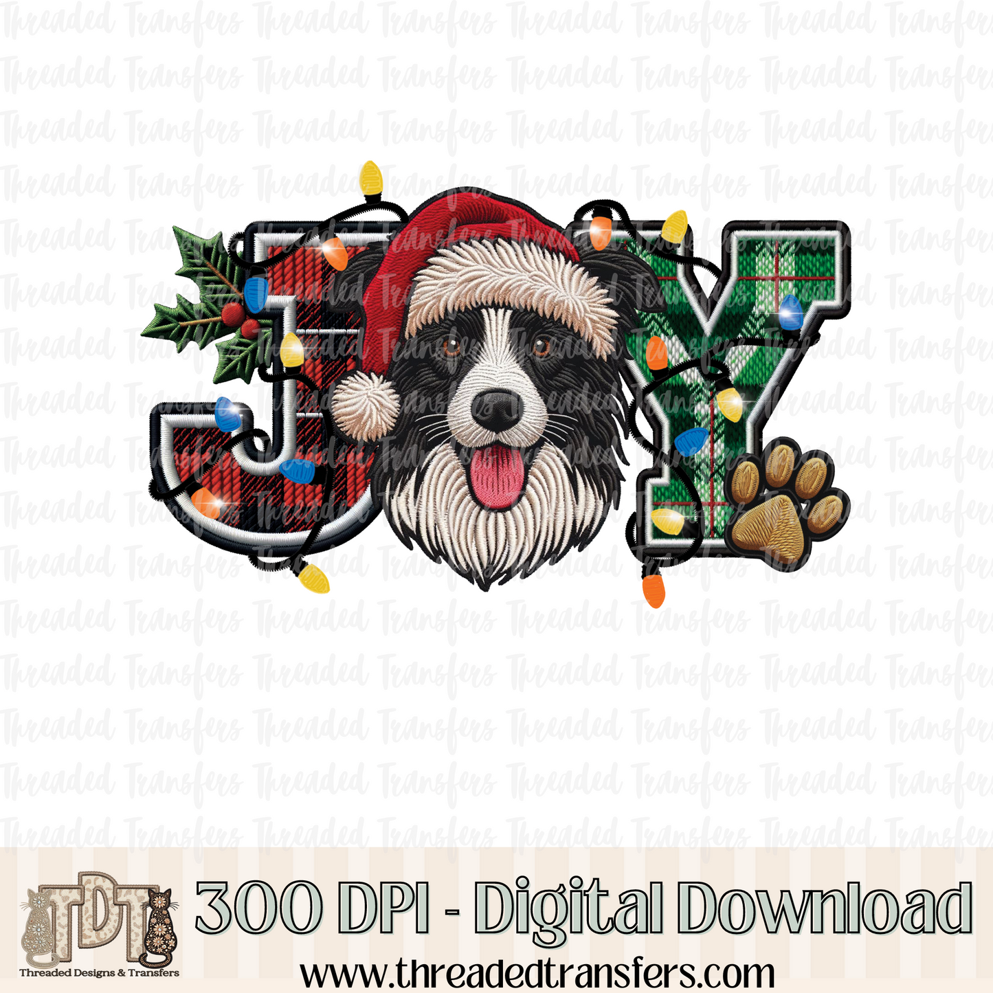 Border Collie Joy Faux Embroidery Digital Design Download (PNG Format - no product shipped)