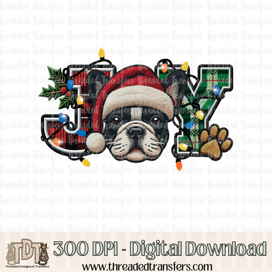 French Bulldog Joy Faux Embroidery Digital Design Download (PNG Format - no product shipped)