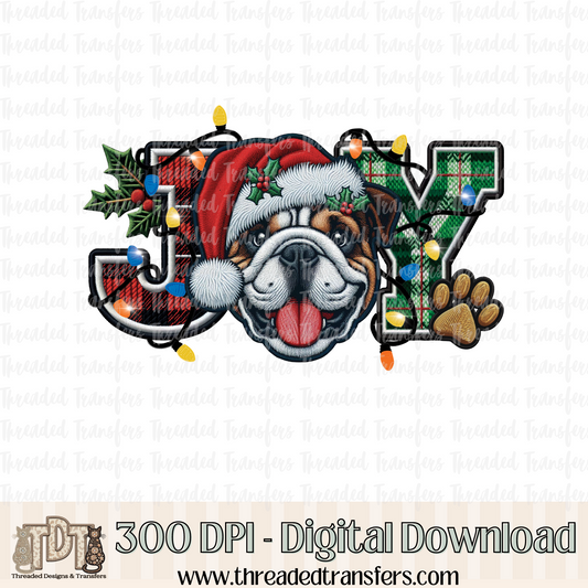 English Bulldog Joy Faux Embroidery Digital Design Download (PNG Format - no product shipped)