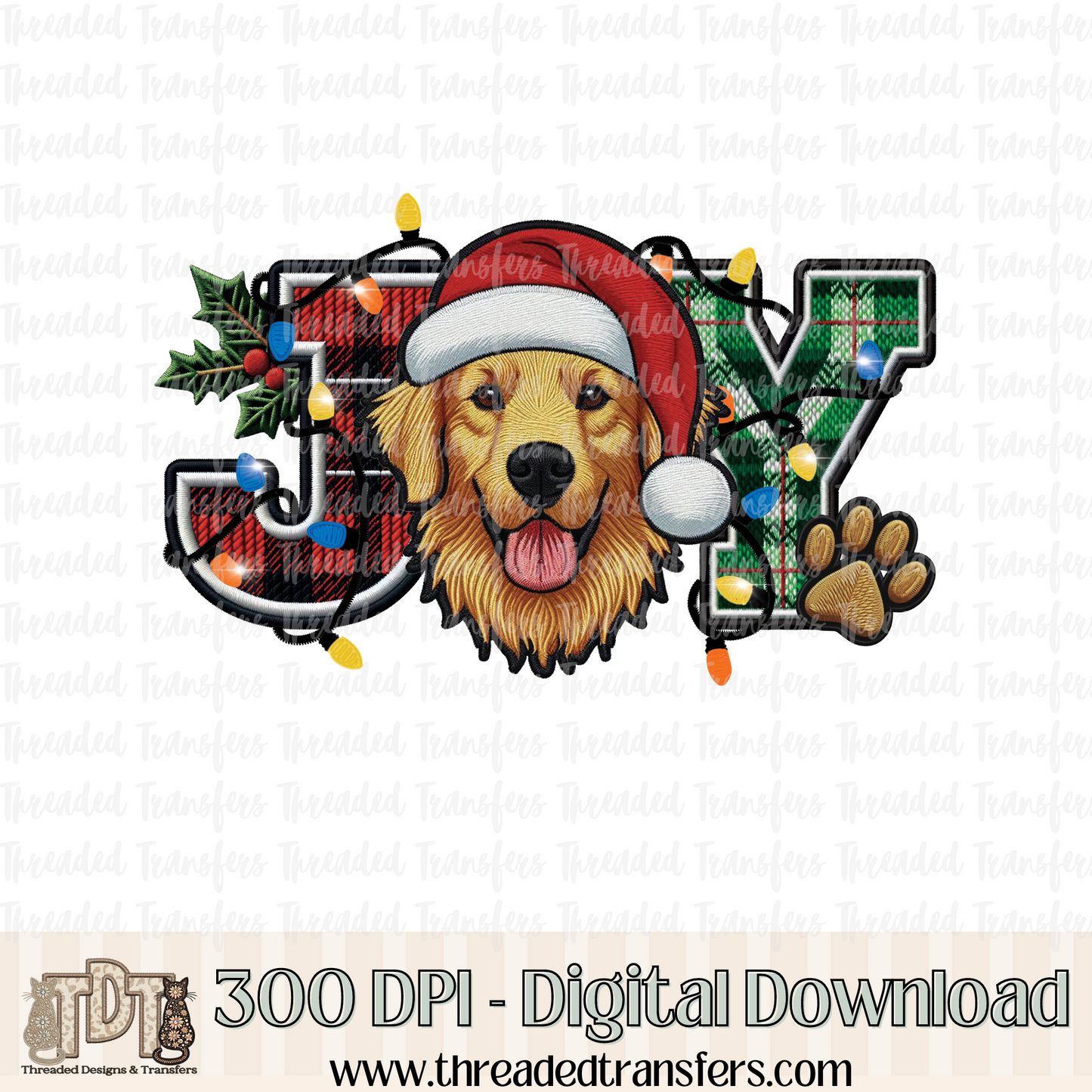 Golden Retriever Joy Faux Embroidery Digital Design Download (PNG Format - no product shipped)