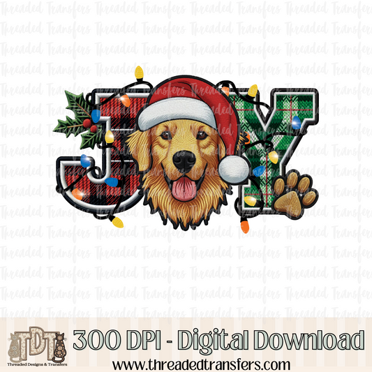 Golden Retriever Joy Faux Embroidery Digital Design Download (PNG Format - no product shipped)