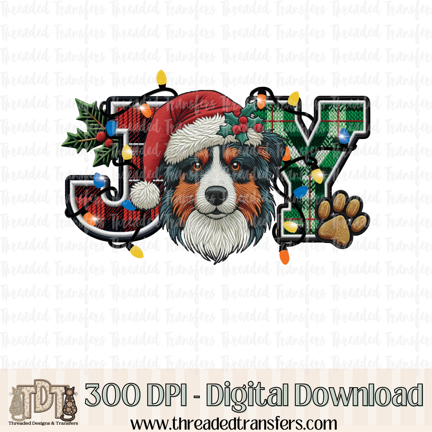 Australian Shepherd Joy Faux Embroidery Digital Design Download (PNG Format - no product shipped)