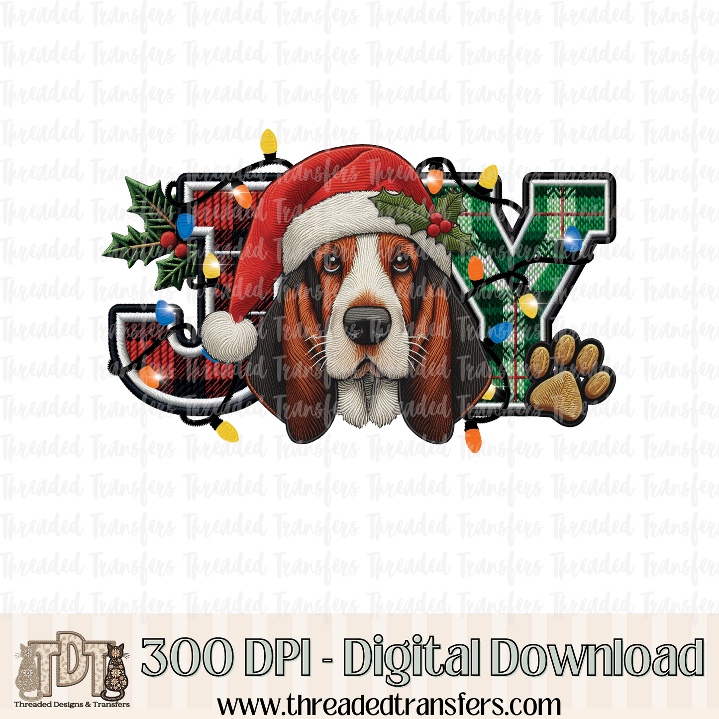 Basset Hound Joy Faux Embroidery Digital Design Download (PNG Format - no product shipped)