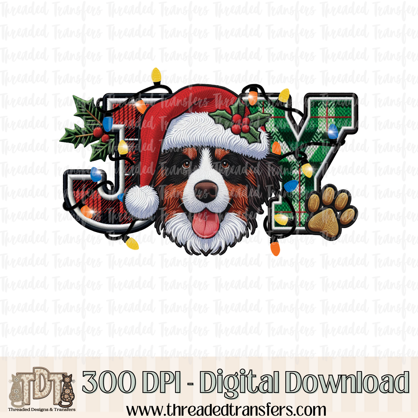 Bernedoodle Joy Faux Embroidery Digital Design Download (PNG Format - no product shipped)