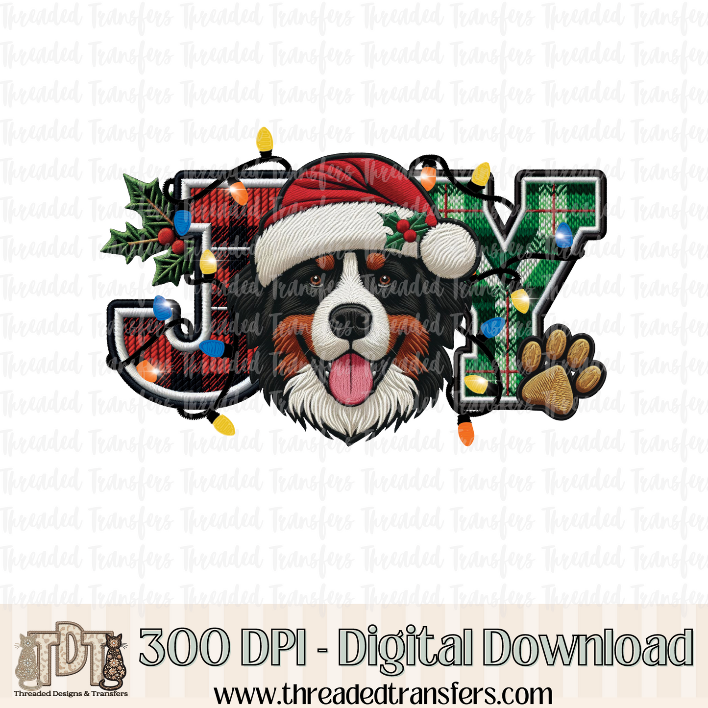 Bernese Mountain Dog Joy Faux Embroidery Digital Design Download (PNG Format - no product shipped)