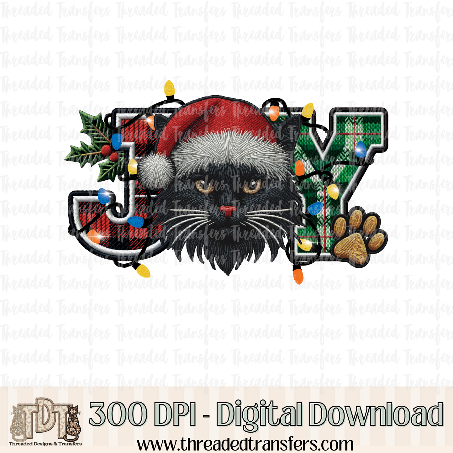 Black Cat Joy Faux Embroidery Digital Design Download (PNG Format - no product shipped)