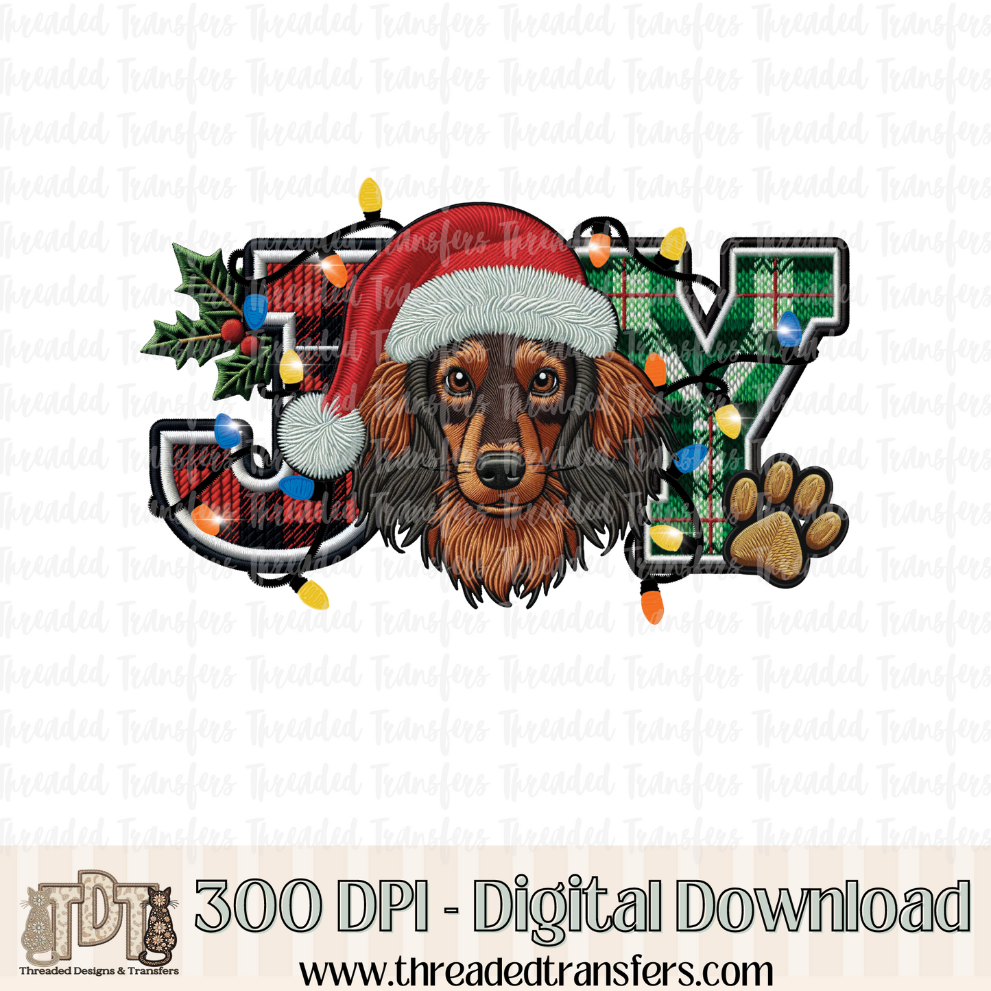 Long Haired Dachshund Joy Faux Embroidery Digital Design Download (PNG Format - no product shipped)