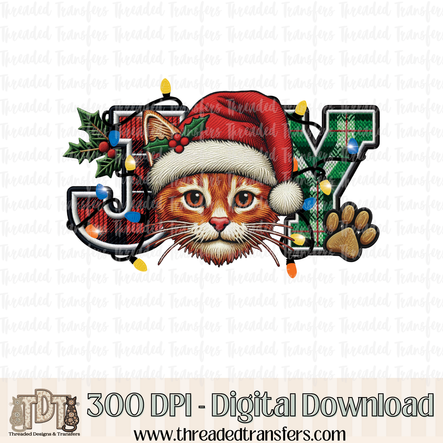 Orange Cat Joy Faux Embroidery Digital Design Download (PNG Format - no product shipped)