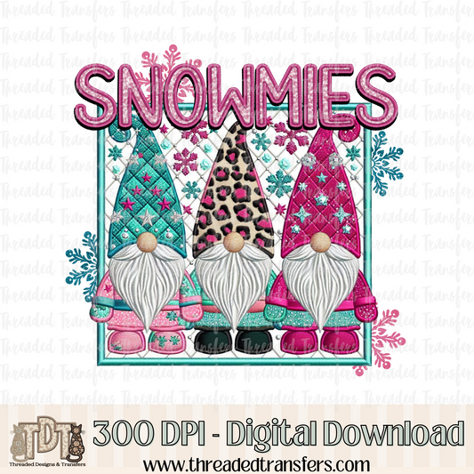 Snowmies Faux Embroidery Digital Design Download (PNG Format - no product shipped)