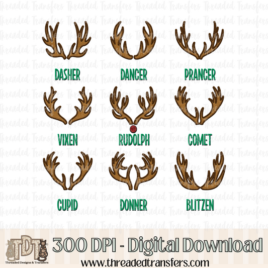 Reindeer Squad Faux Embroidery Digital Design Download (PNG Format - no product shipped)