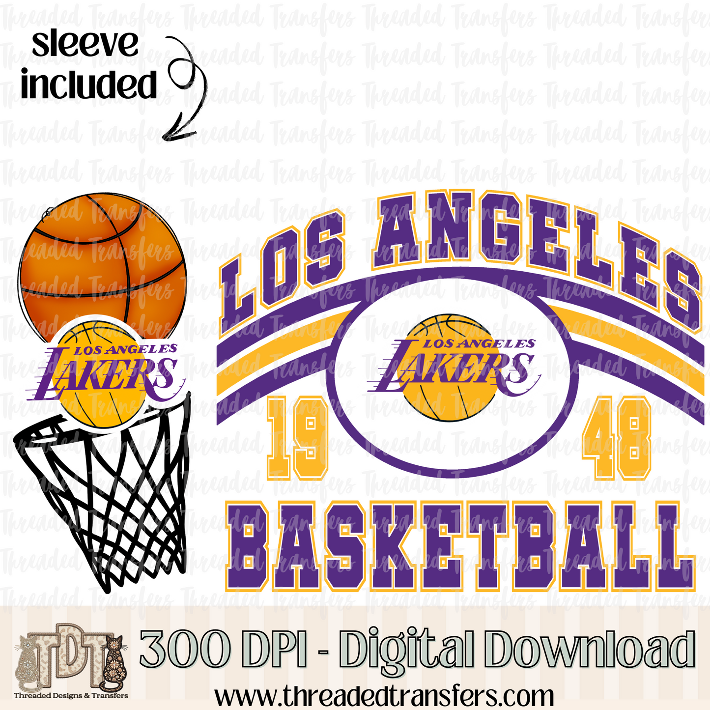 Los Angeles Retro B Ball & Matching Sleeve Digital Design Download (PNG Format - no product shipped)