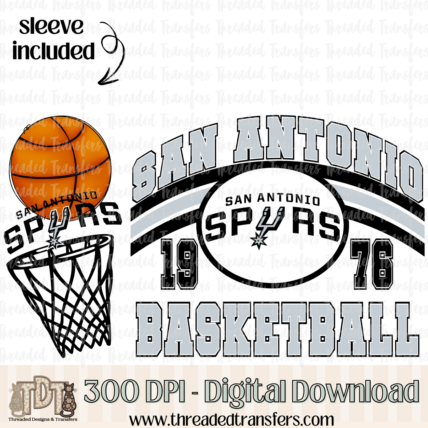 San Antonio Retro B Ball & Matching Sleeve Digital Design Download (PNG Format - no product shipped)