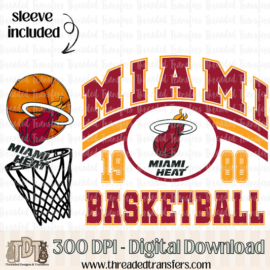 Miami Retro B Ball & Matching Sleeve Digital Design Download (PNG Format - no product shipped)