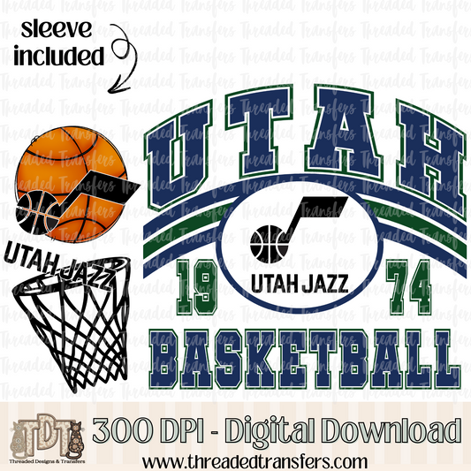 Utah Retro B Ball & Matching Sleeve Digital Design Download (PNG Format - no product shipped)