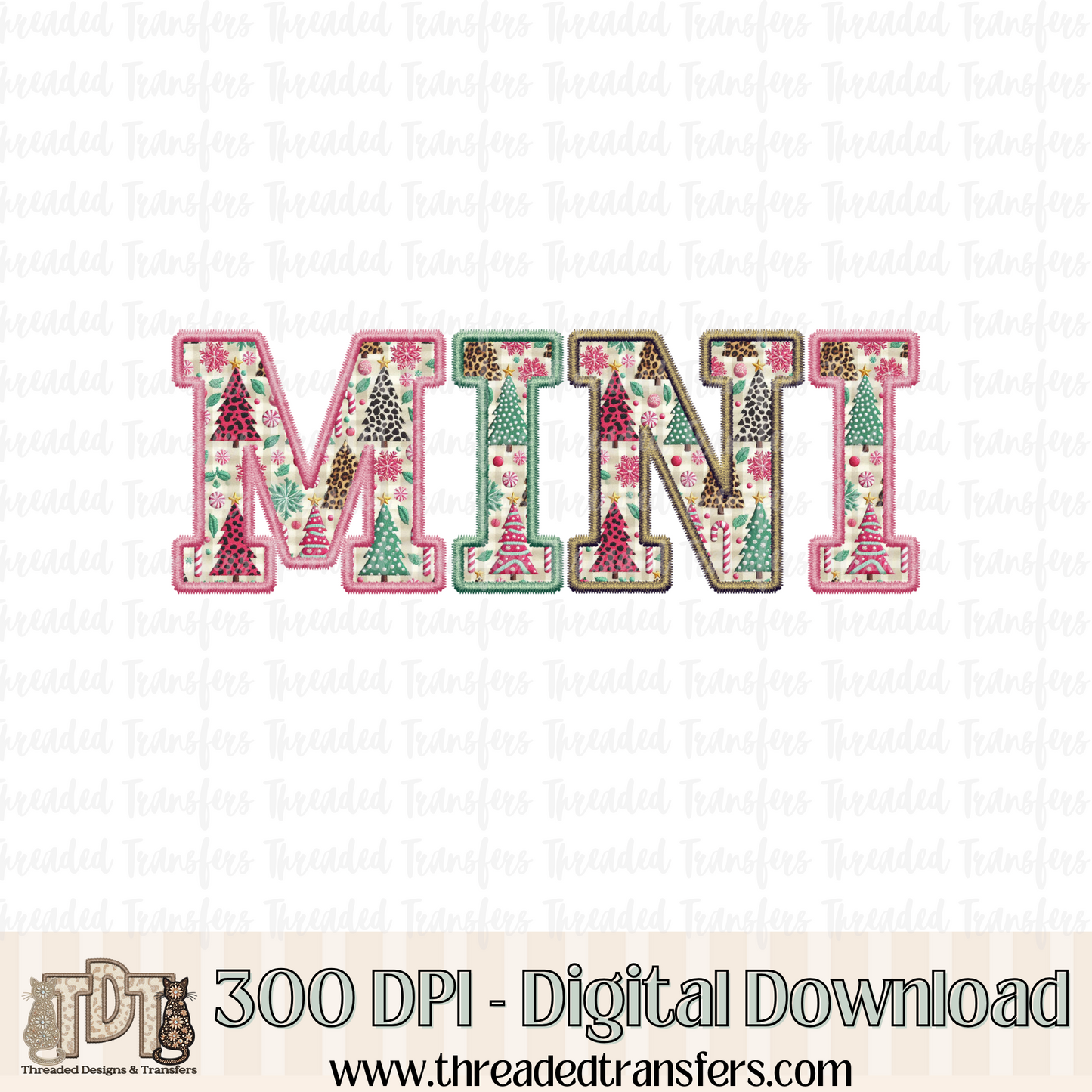 Mini Christmas Fun Faux Embroidery Digital Design Download (PNG Format - no product shipped)