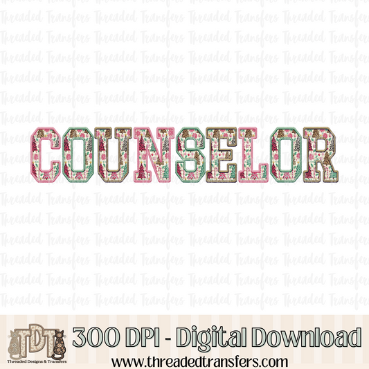 Counselor Christmas Fun Faux Embroidery Digital Design Download (PNG Format - no product shipped)