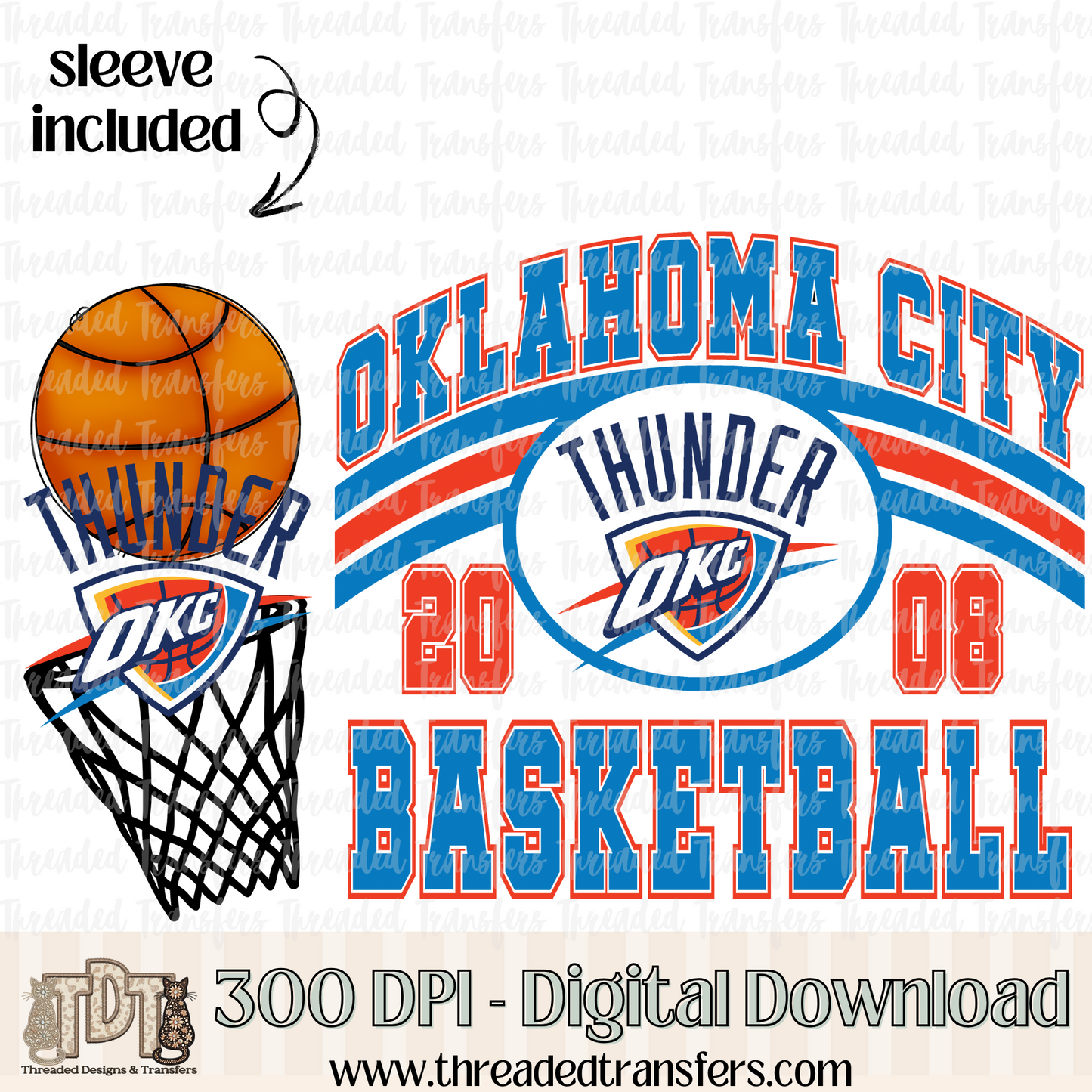 Oklahoma City Retro B Ball & Matching Sleeve Digital Design Download (PNG Format - no product shipped)