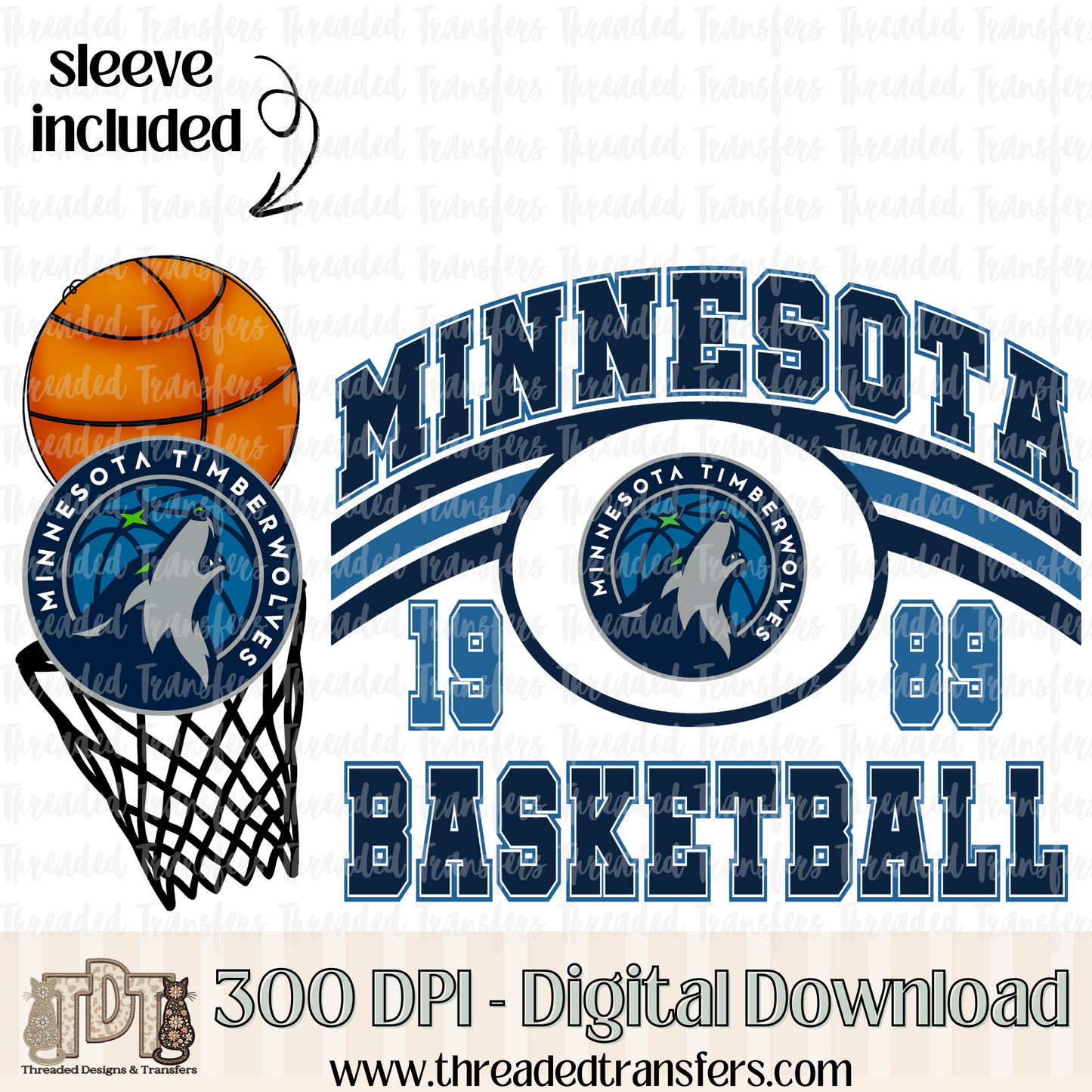 Minnesota Retro B Ball & Matching Sleeve Digital Design Download (PNG Format - no product shipped)