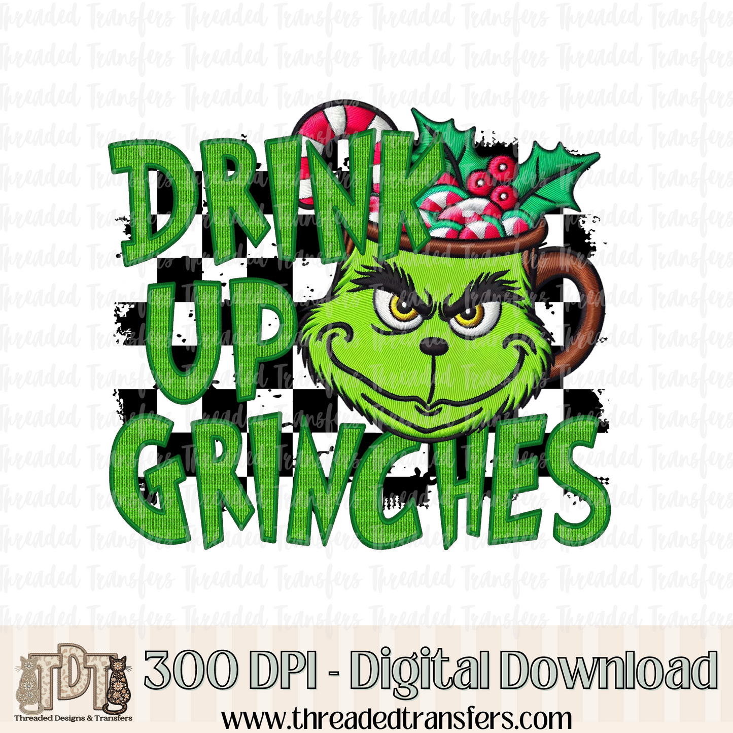 Drink Up Faux Embroidery Digital Design Download (PNG Format - no product shipped)