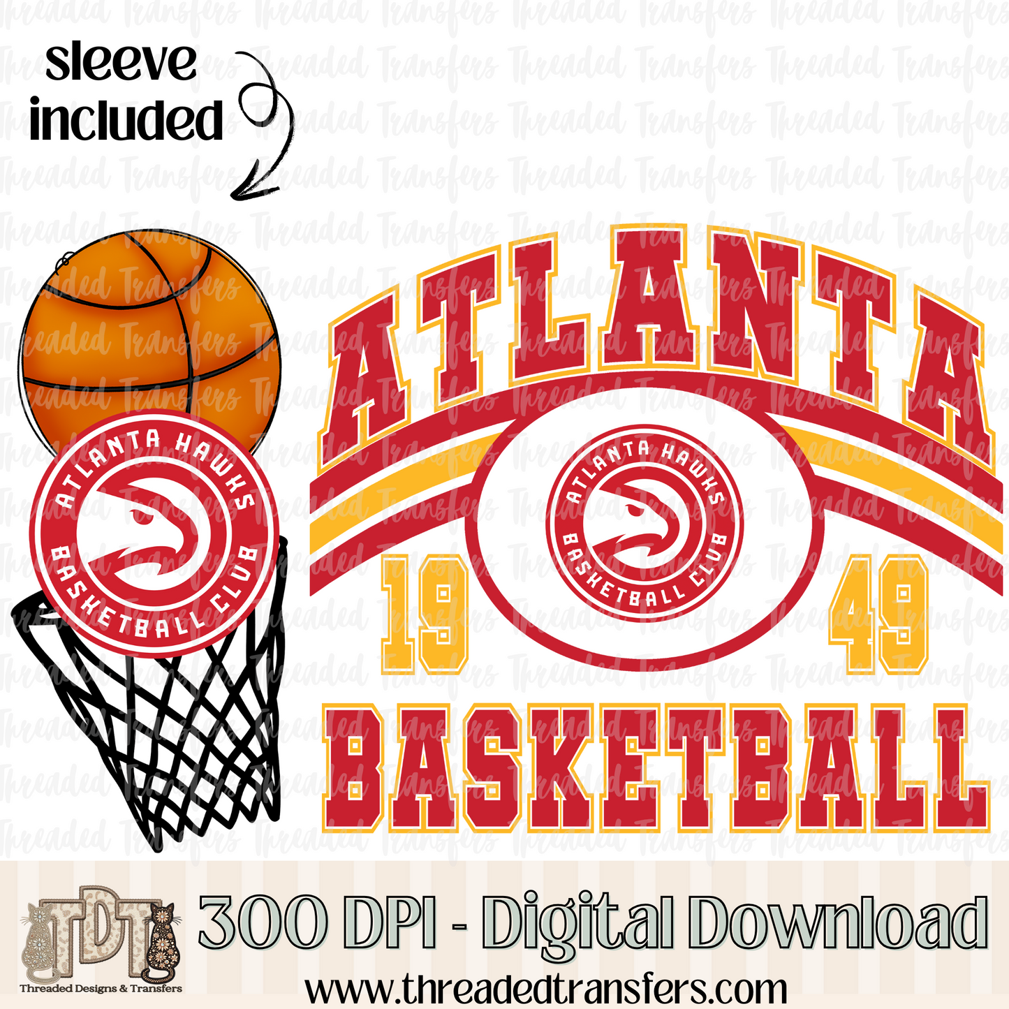 Atlanta Retro B Ball & Matching Sleeve Digital Design Download (PNG Format - no product shipped)