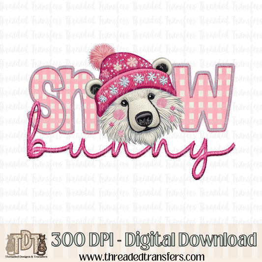 Snow Bunny Faux Embroidery Digital Design Download (PNG Format - no product shipped)