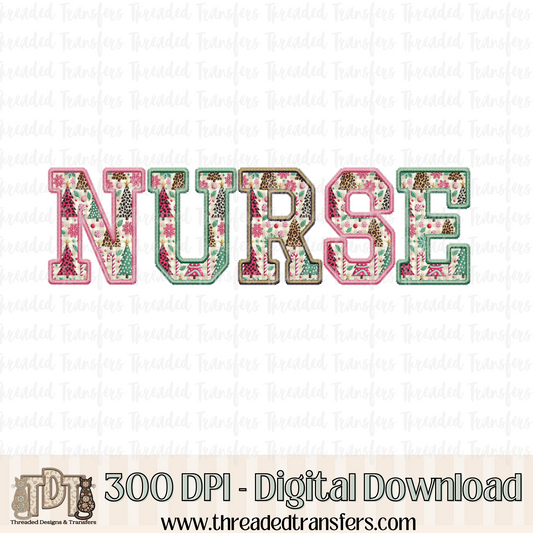 Nurse Christmas Fun Faux Embroidery Digital Design Download (PNG Format - no product shipped)