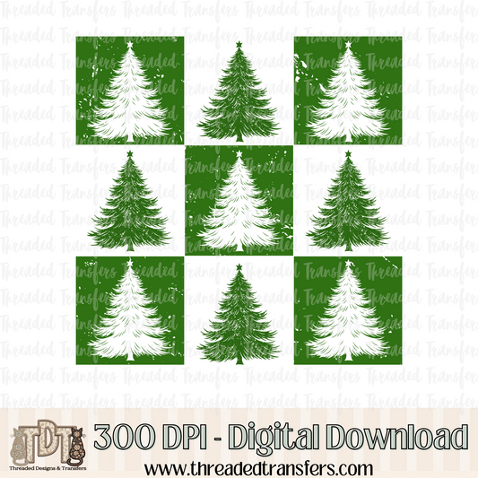 Grunge Checker Christmas Tree Digital Design Download (PNG Format - no product shipped)