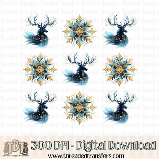 Reindeer and Snowflake Digital Design Download (PNG Format - no product shipped)