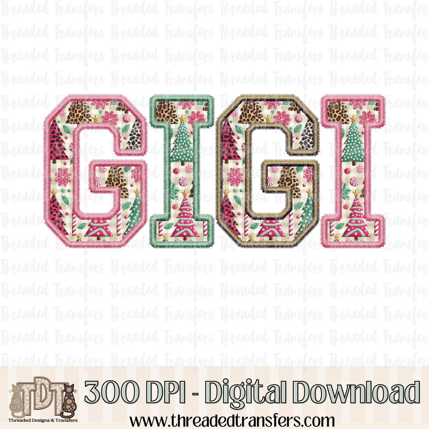 Gigi Christmas Fun Faux Embroidery Digital Design Download (PNG Format - no product shipped)