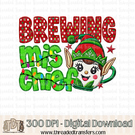 Brewing Mischief Faux Embroidery Digital Design Download (PNG Format - no product shipped)