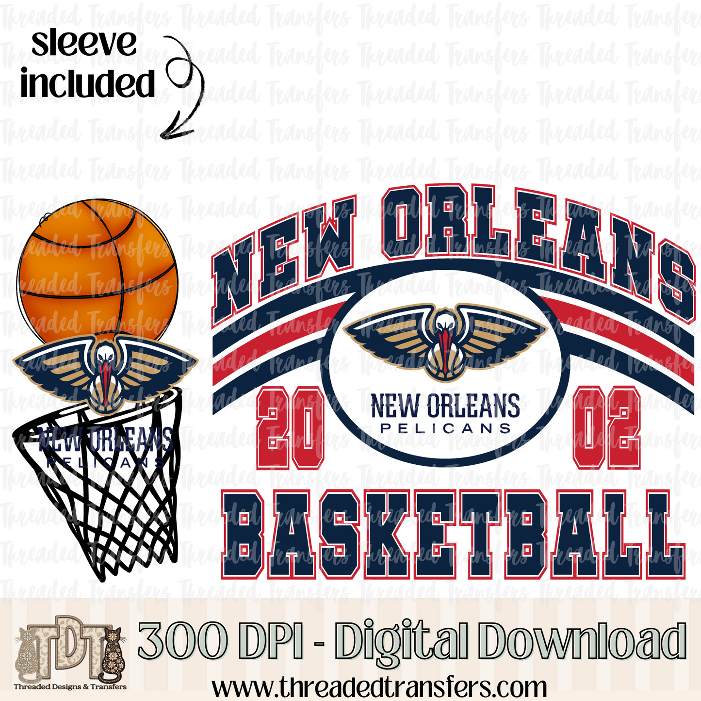 New Orleans Retro B Ball & Matching Sleeve Digital Design Download (PNG Format - no product shipped)