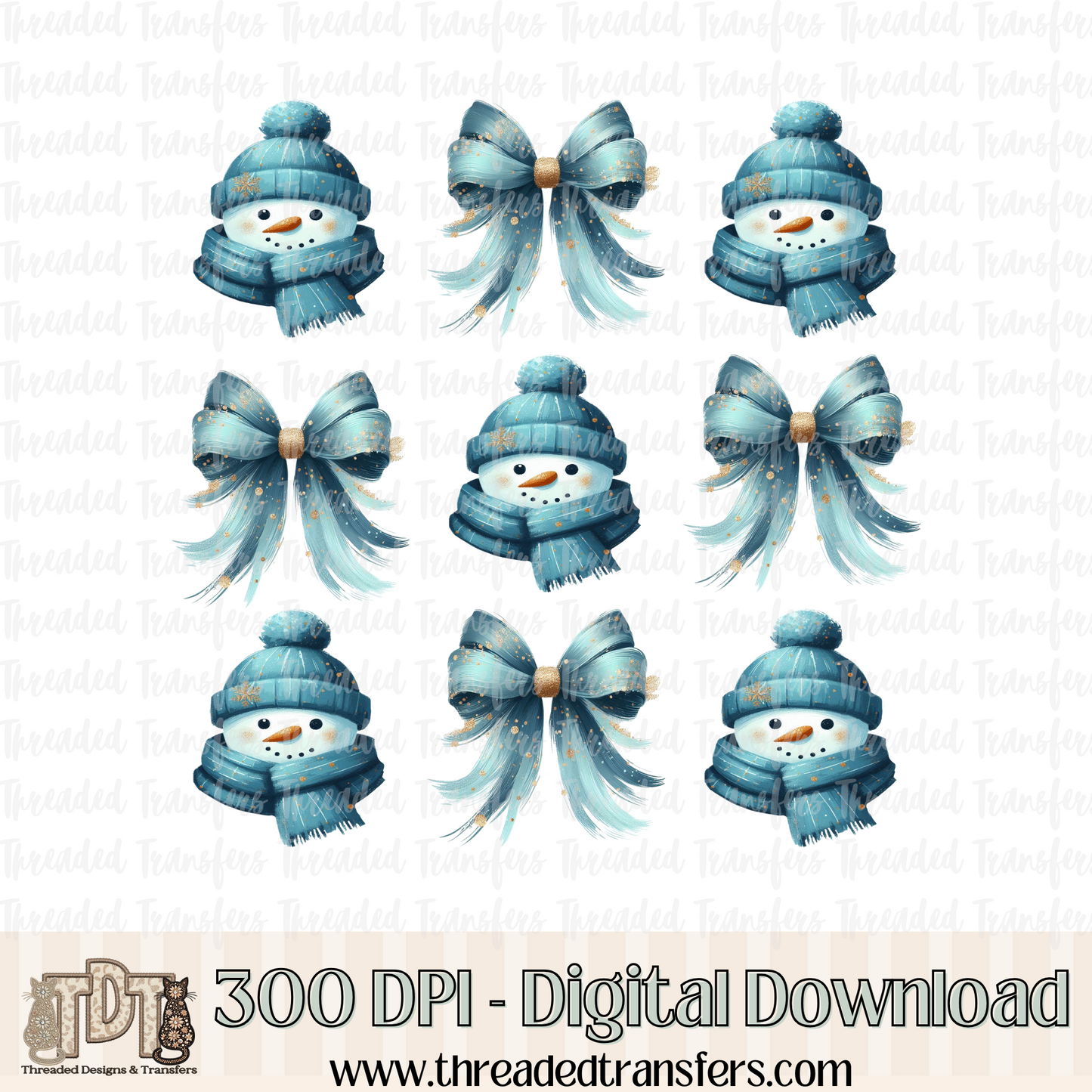 Snowman and Bow Digital Design Download (PNG Format - no product shipped)