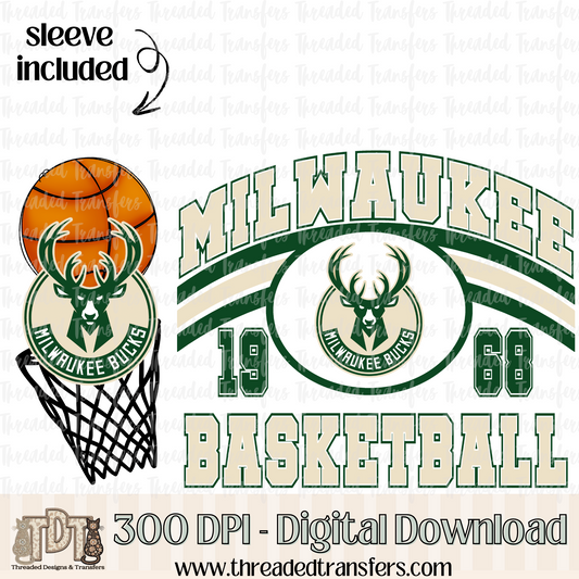 Milwaukee Retro B Ball & Matching Sleeve Digital Design Download (PNG Format - no product shipped)