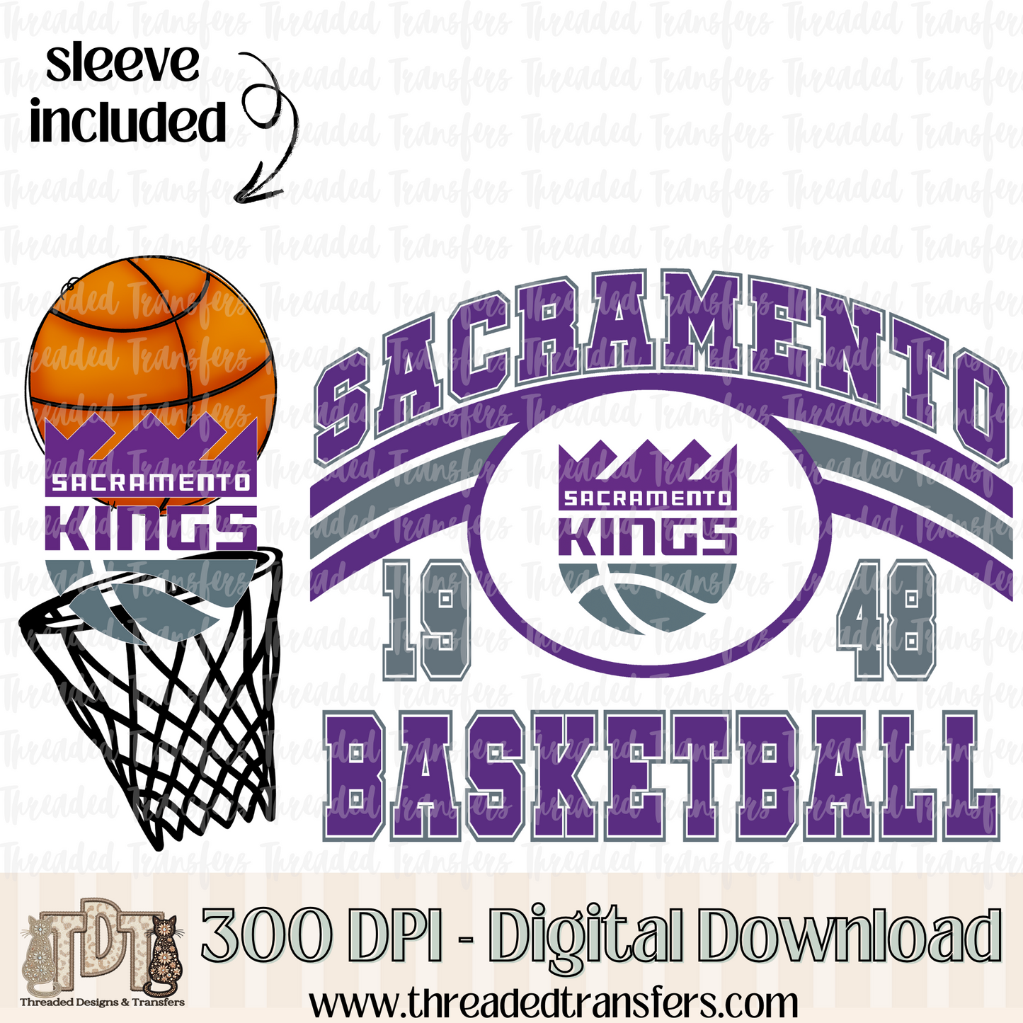 Sacramento Retro B Ball & Matching Sleeve Digital Design Download (PNG Format - no product shipped)