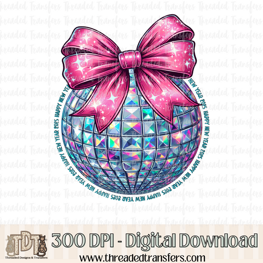 New Year's Eve Disco Ball and Coquette Bow Digital Design Download (PNG Format - no product shipped)