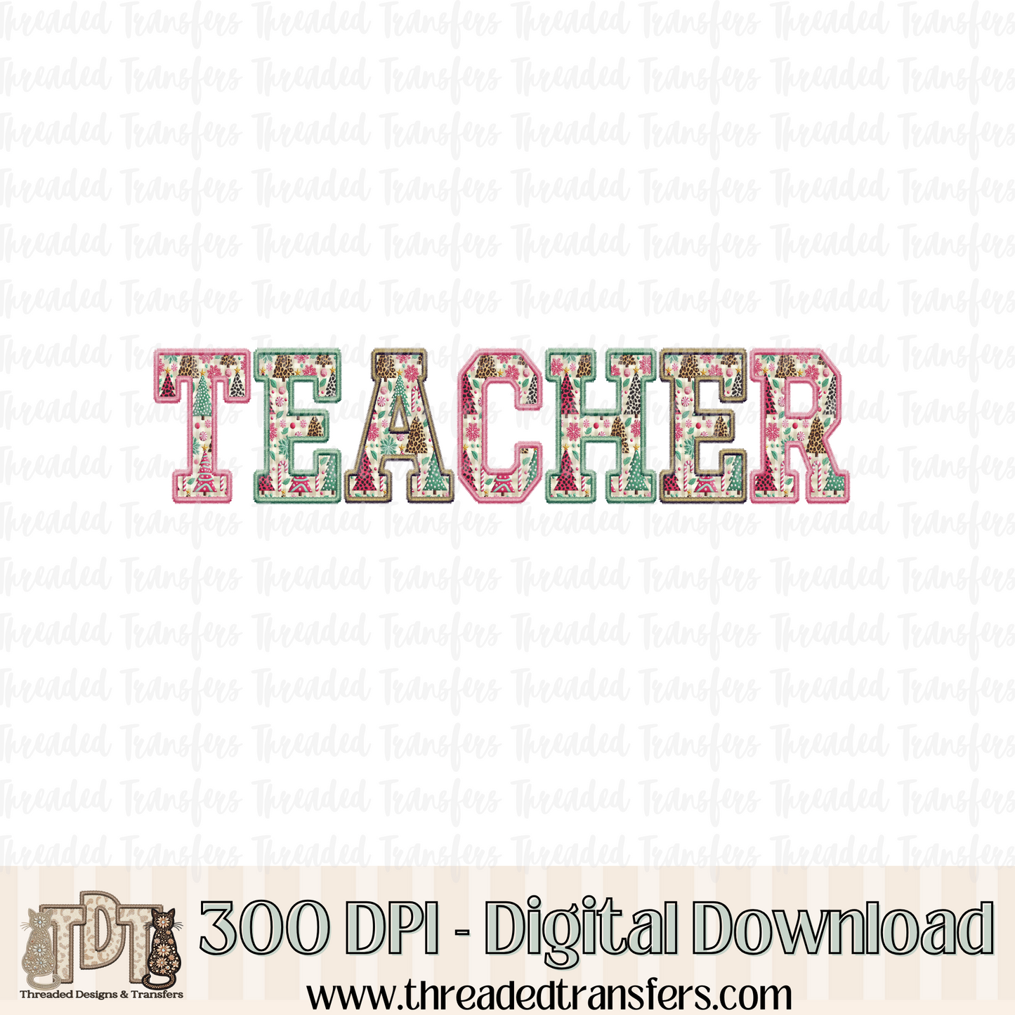 Teacher Christmas Fun Faux Embroidery Digital Design Download (PNG Format - no product shipped)