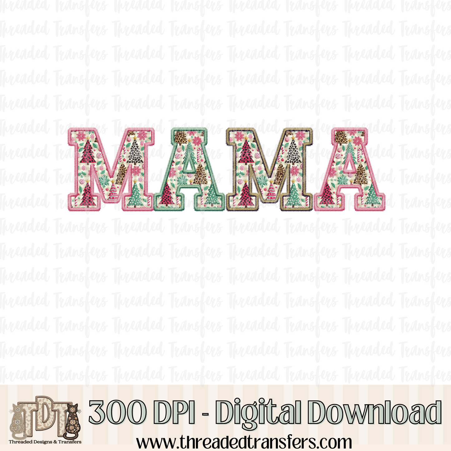 Mama Christmas Fun Faux Embroidery Digital Design Download (PNG Format - no product shipped)