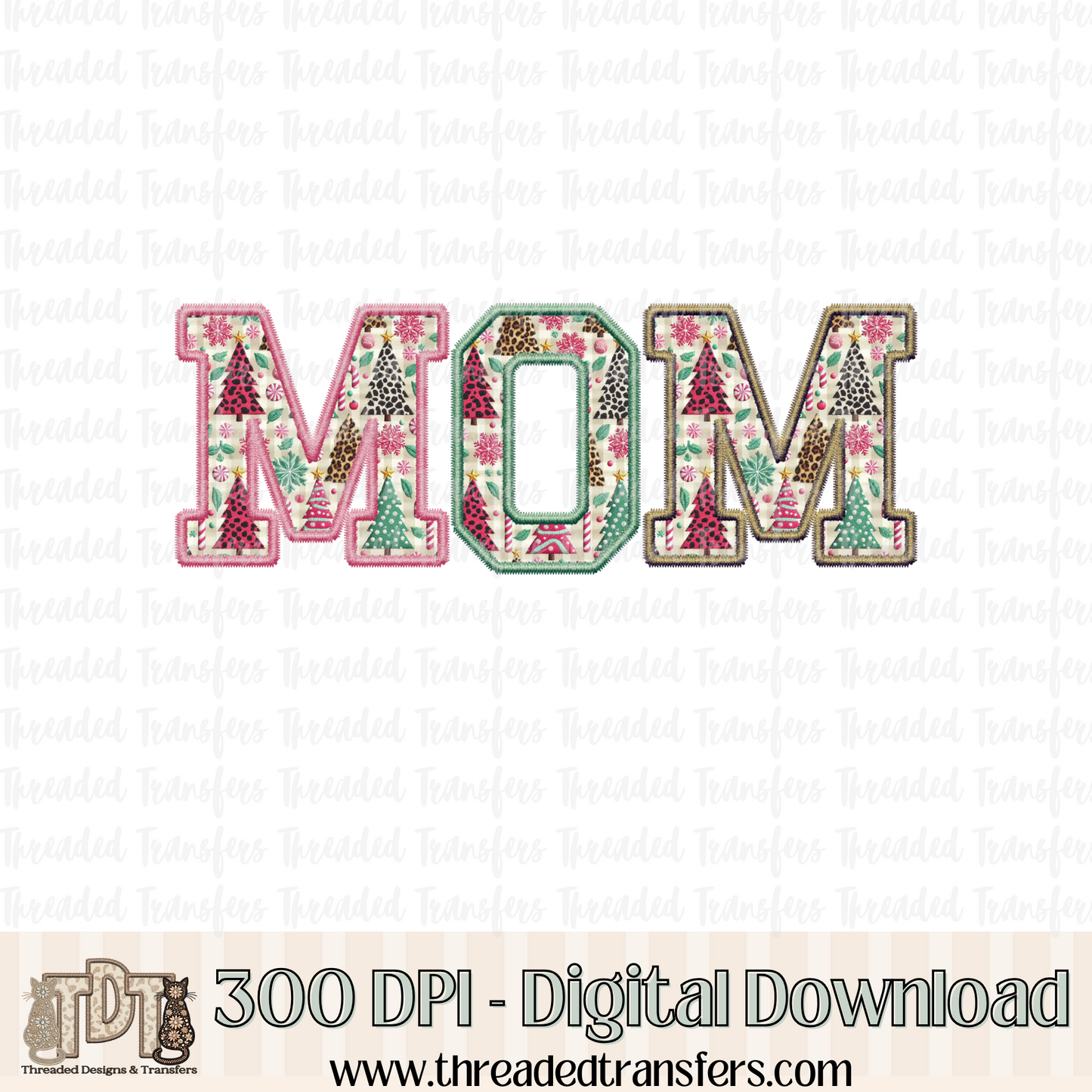 Mom Christmas Fun Faux Embroidery Digital Design Download (PNG Format - no product shipped)