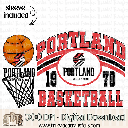 Portland Retro B Ball & Matching Sleeve Digital Design Download (PNG Format - no product shipped)