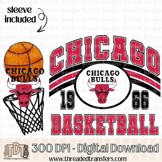 Chicago Retro B Ball & Matching Sleeve Digital Design Download (PNG Format - no product shipped)