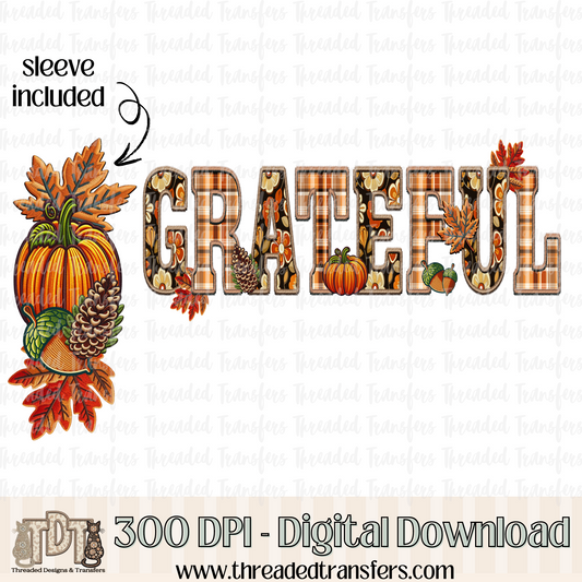 Grateful Fall and Matching Sleeve Faux Embroidery Digital Design Download (PNG Format - no product shipped)