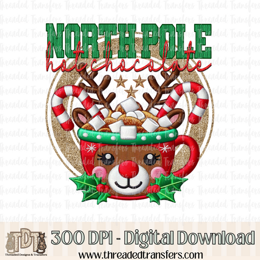 North Pole Hot Chocolate Faux Embroidery Digital Design Download (PNG Format - no product shipped)