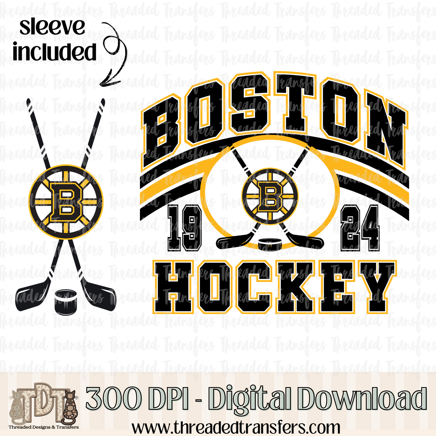 Boston Vintage & Matching Sleeve Digital Design Download (PNG Format - no product shipped)