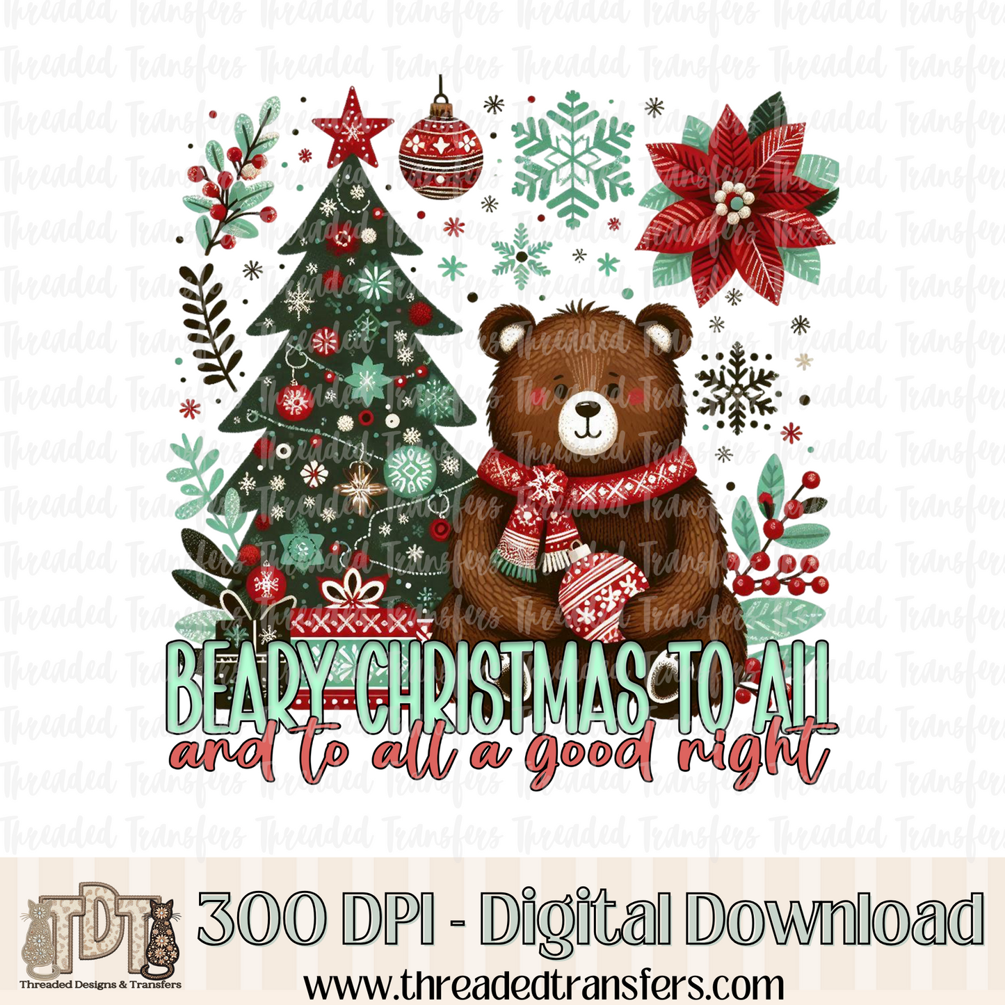 Beary Christmas Digital Design Download (PNG Format - no product shipped)