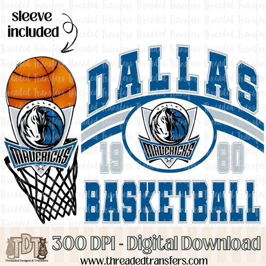 Dallas Retro B Ball & Matching Sleeve Digital Design Download (PNG Format - no product shipped)